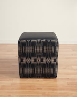 LEATHER/WOOL OTTOMAN IN BLACK/HARDING TAN image number 1