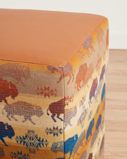 ALTERNATE VIEW OF LEATHER/WOOL OTTOMAN IN SADDLE/BUFFALO image number 3