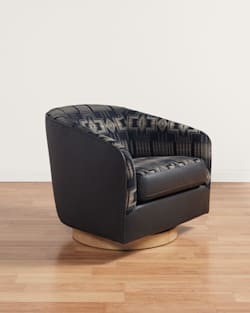 ALTERNATE VIEW OF LEATHER/WOOL BARREL CHAIR IN BLACK/HARDING TAN image number 2
