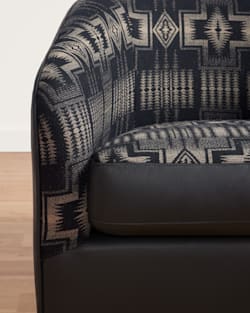 ALTERNATE VIEW OF LEATHER/WOOL BARREL CHAIR IN BLACK/HARDING TAN image number 3