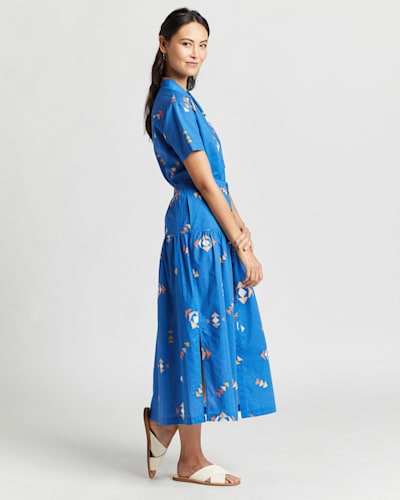 BUTTON-FRONT PRINTED MIDI SKIRT