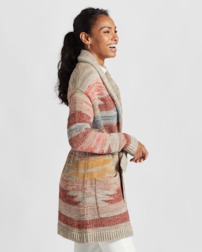 WOMEN'S MONTEREY BELTED COTTON CARDIGAN IN TAUPE MULTI