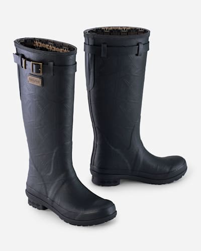 HERITAGE EMBOSSED TALL RAIN BOOTS IN BLACK