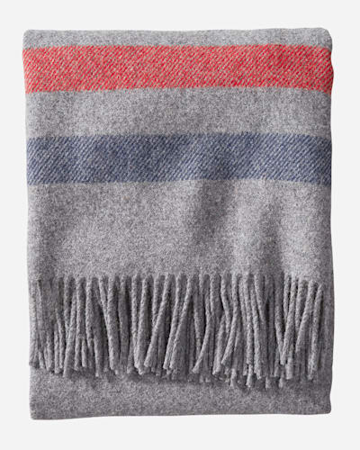 ECO-WISE WOOL FRINGED THROW IN GREY STRIPE
