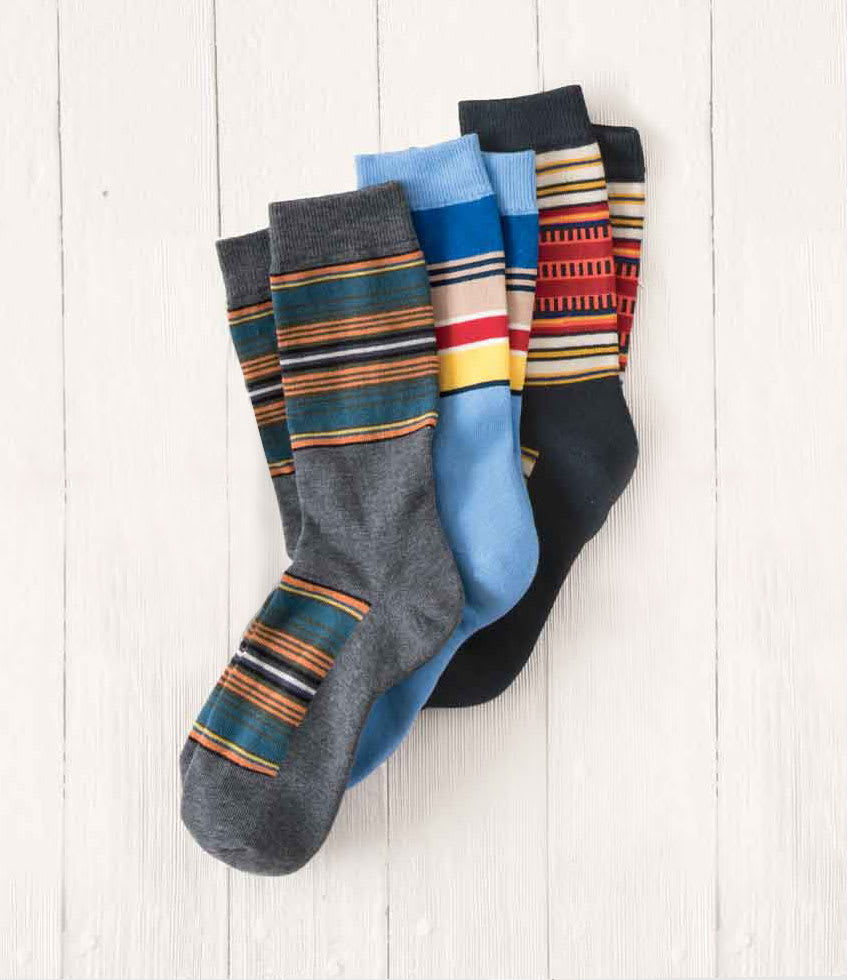 Three pairs of colorful striped socks