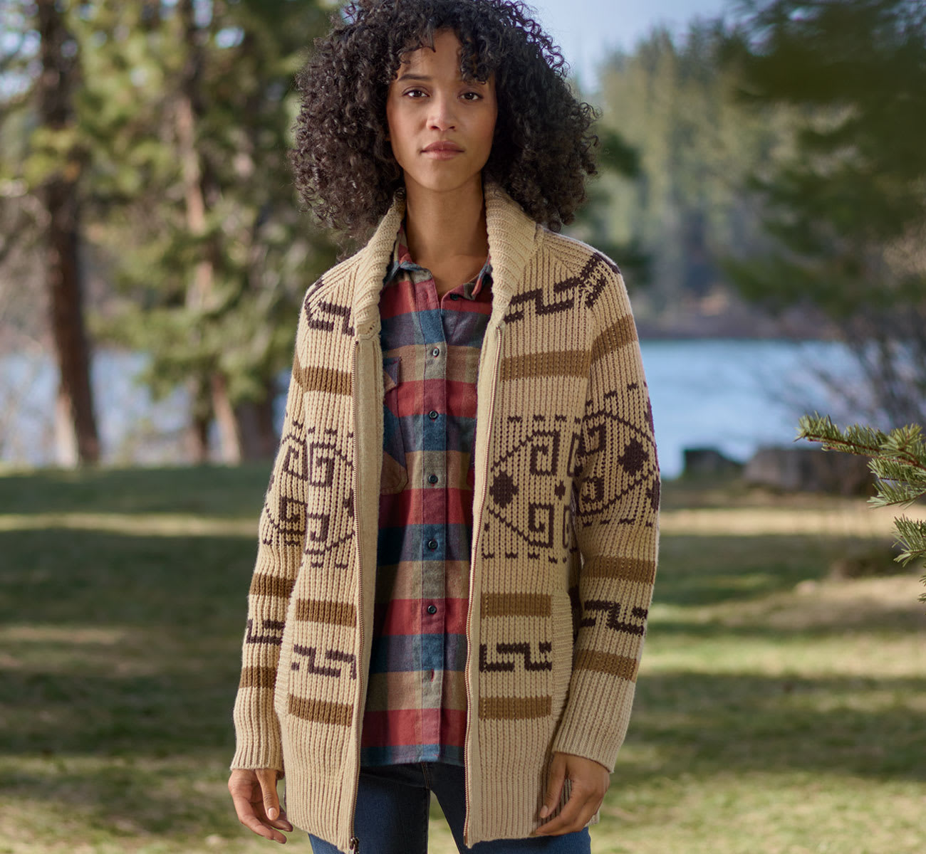 Woman in Long Westerley Cardigan