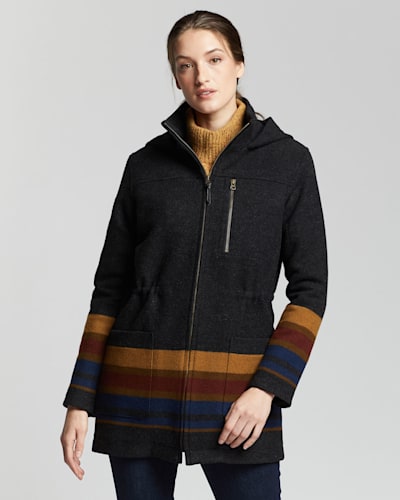 Black LARGE Pendleton Women's Water Resistant Cascade Wool Campbell Coat 