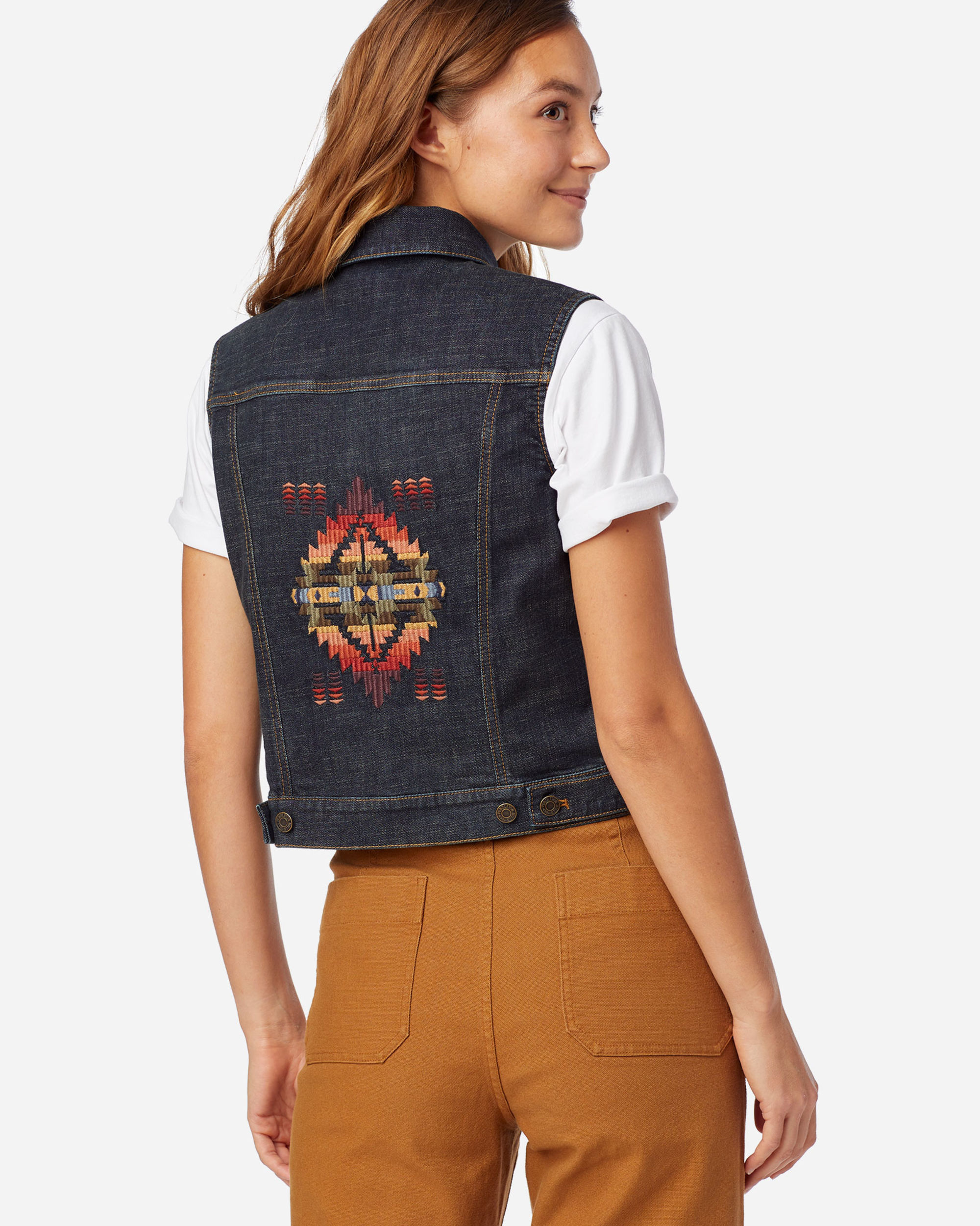 Embroidered denim vest cheap