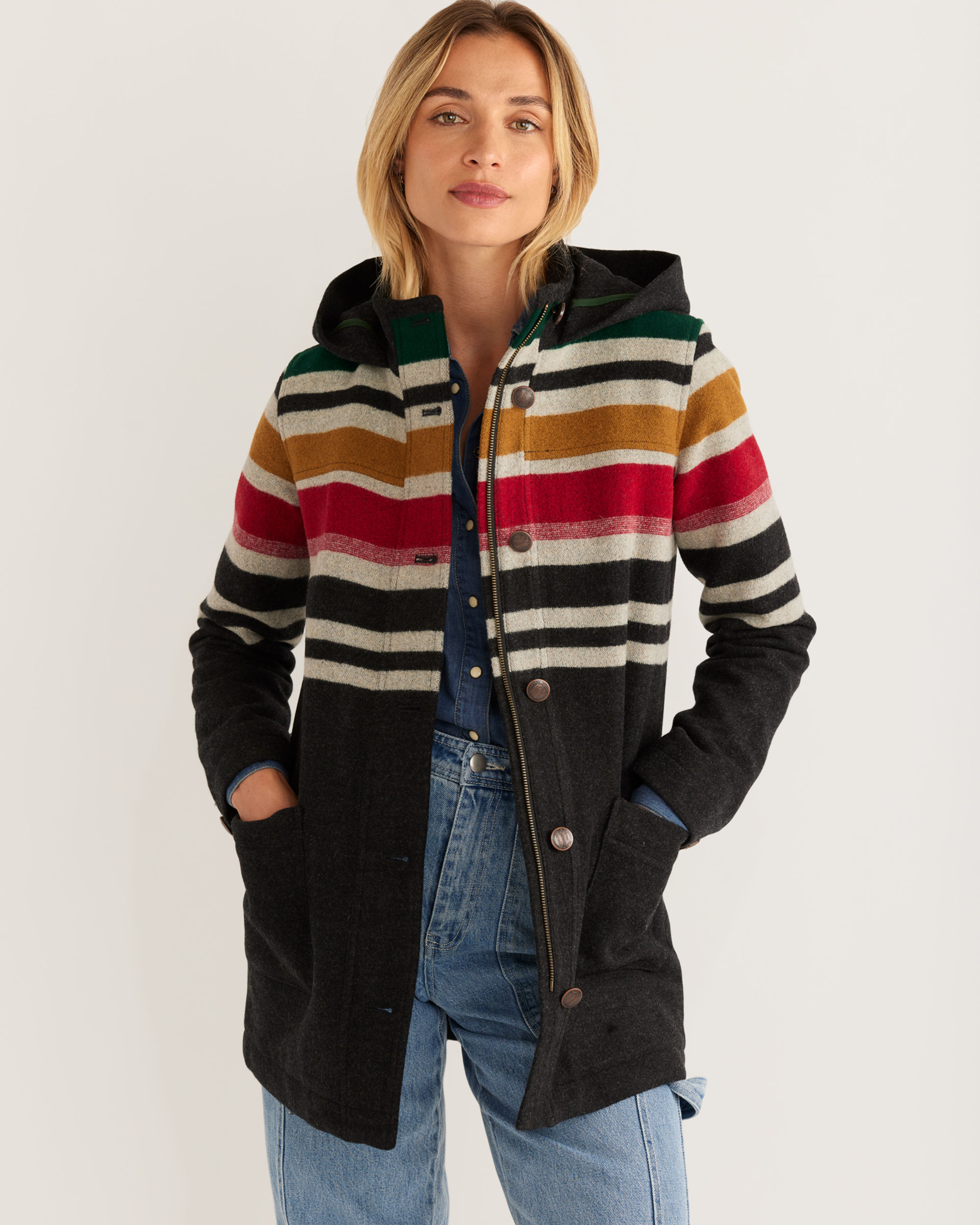 WOMEN'S CAMP STRIPE WOOL QUILTED PARKA | Pendleton