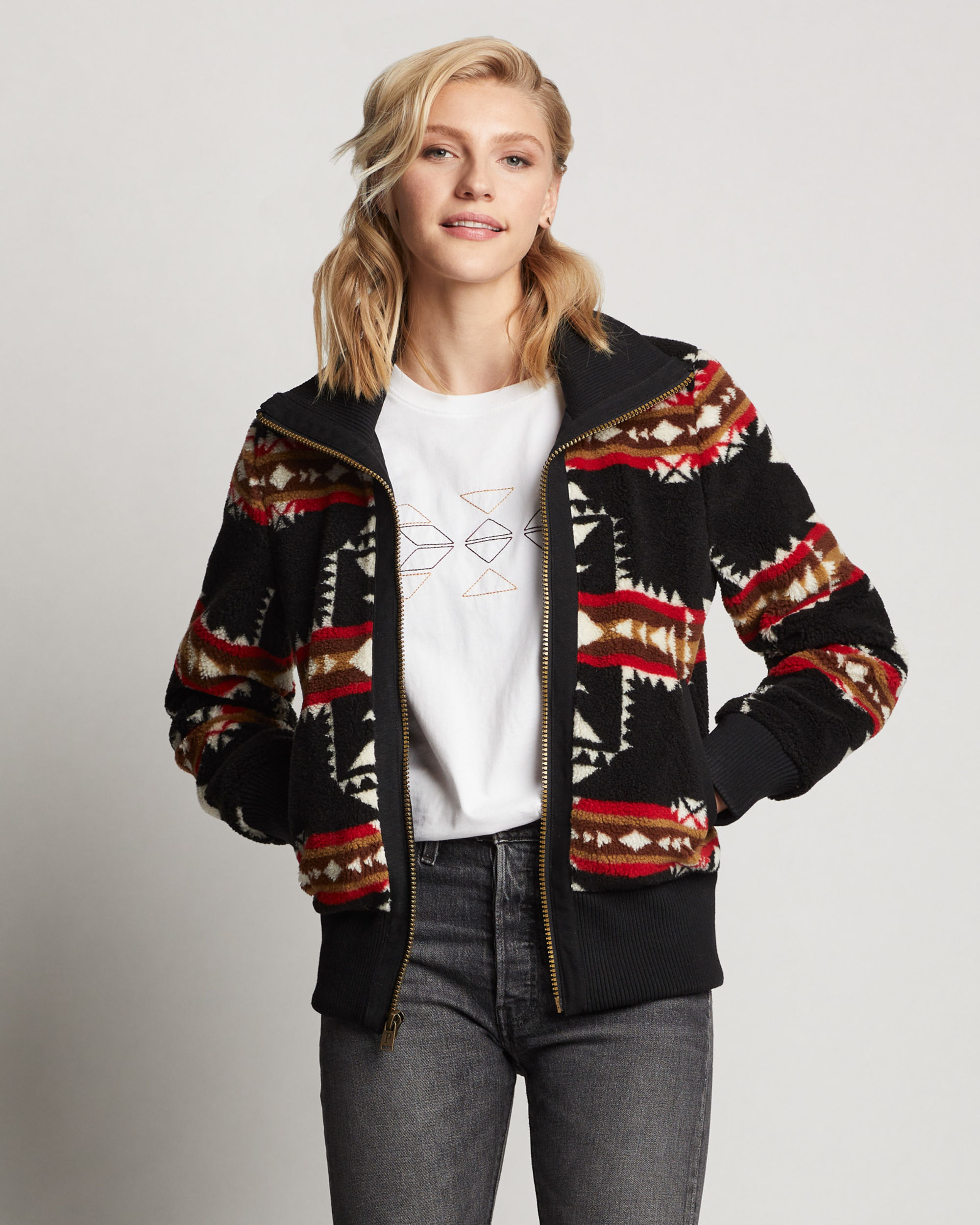 Free People Womens Wool Printed Bomber Jacket, Size: XS, Blue