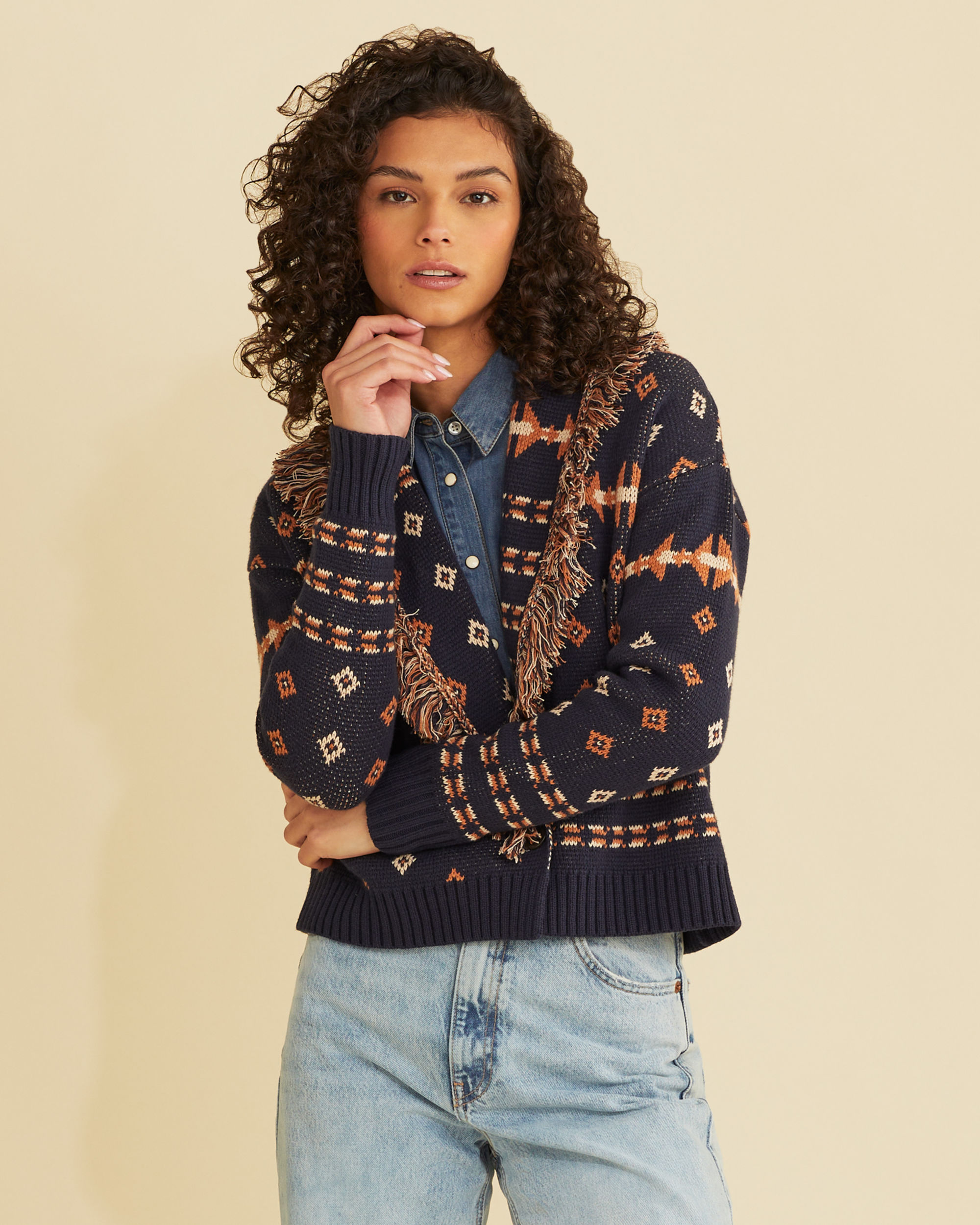 Fringe shawl sweater top