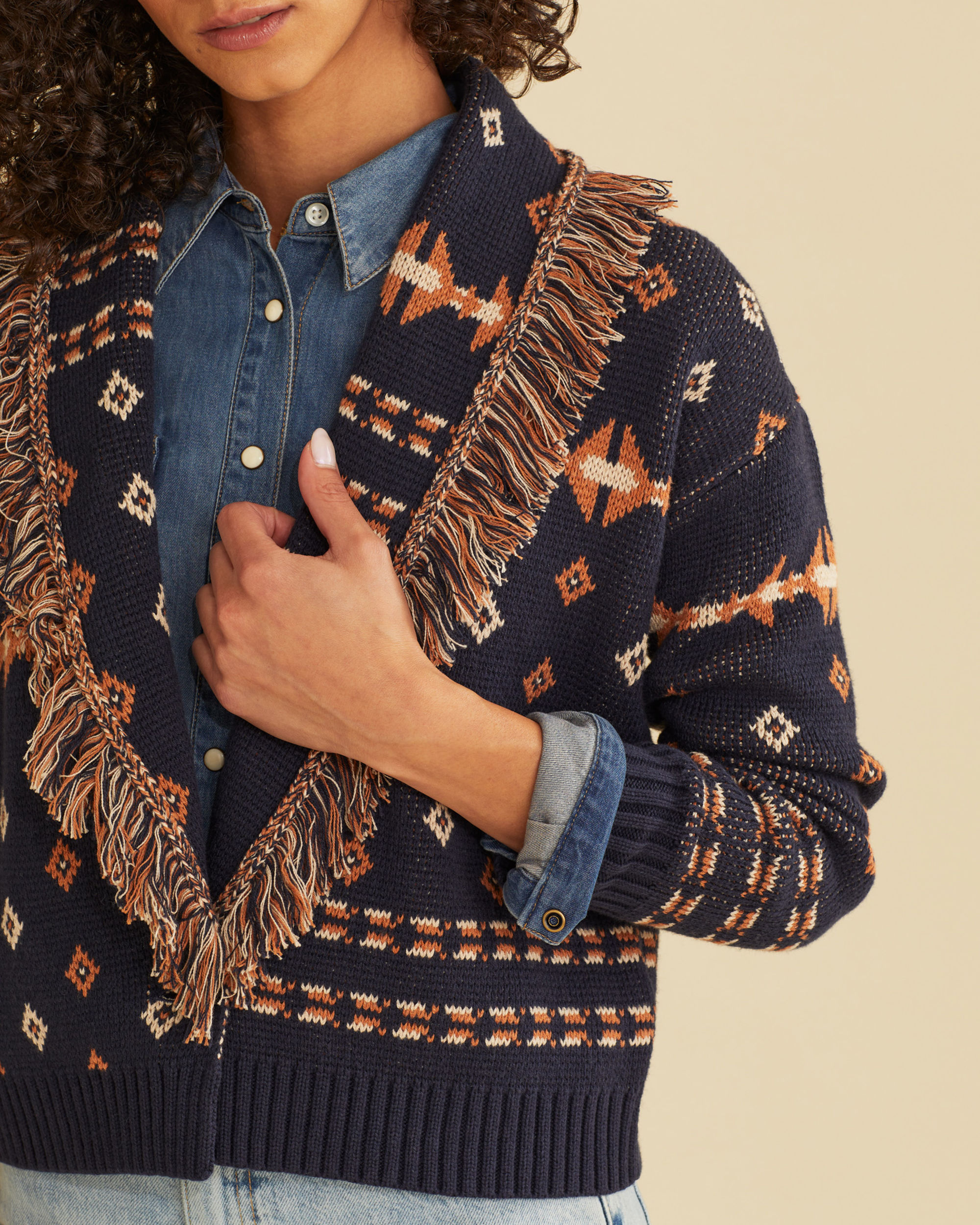 Fringe shawl cardigan discount