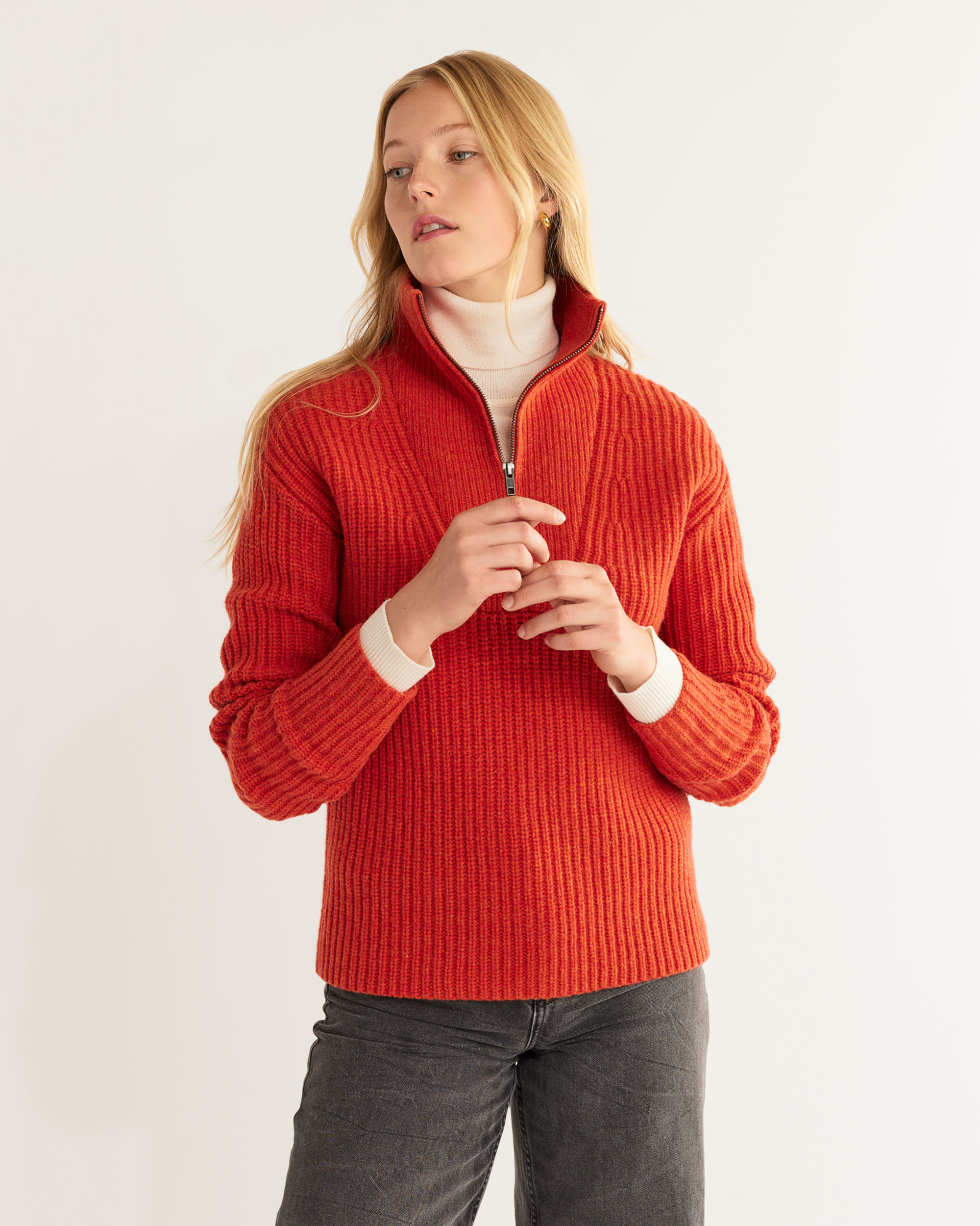 WOMEN S LAMBSWOOL SHAKER STITCH ZIP PULLOVER Pendleton
