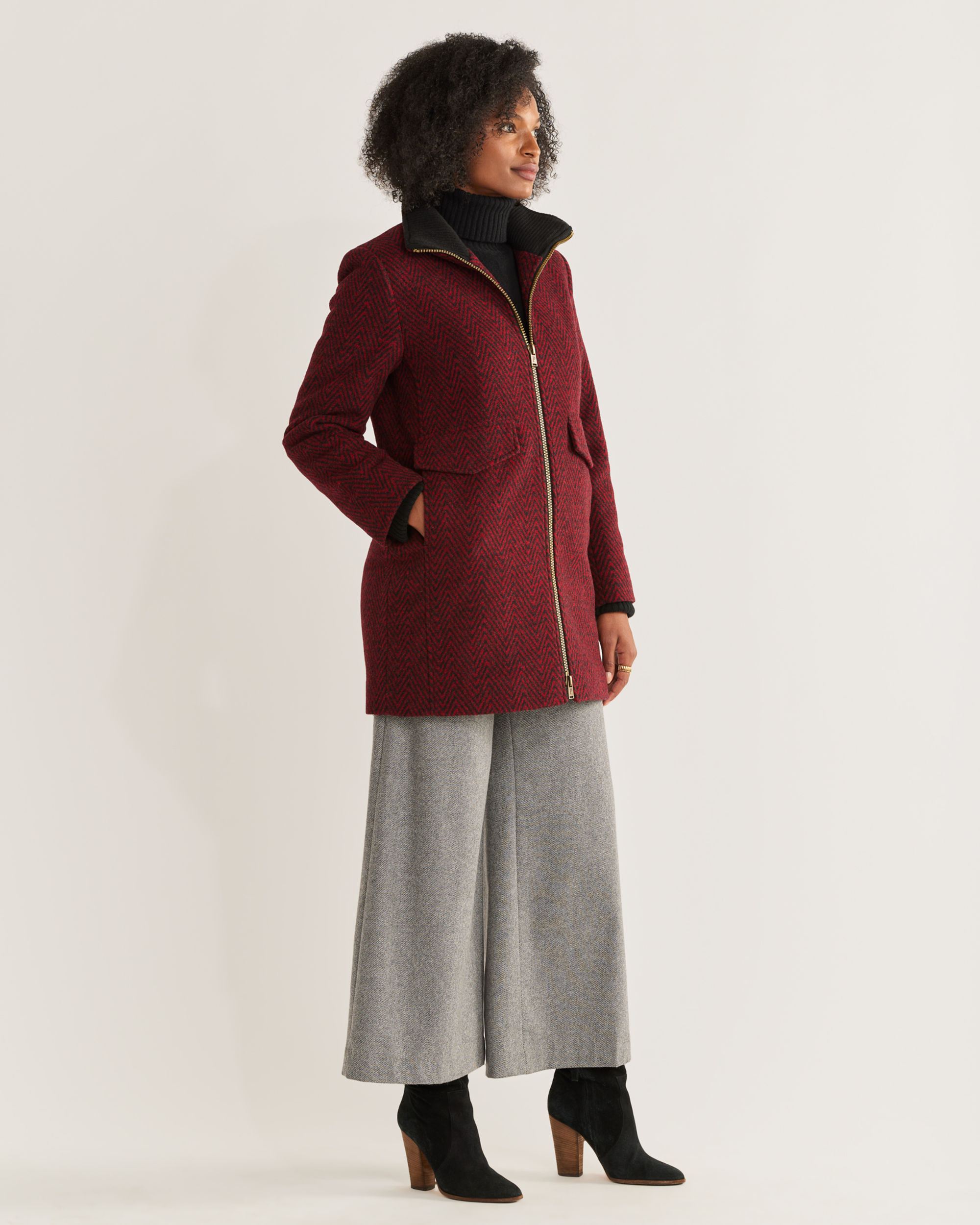 Burgundy wool coat womens discount