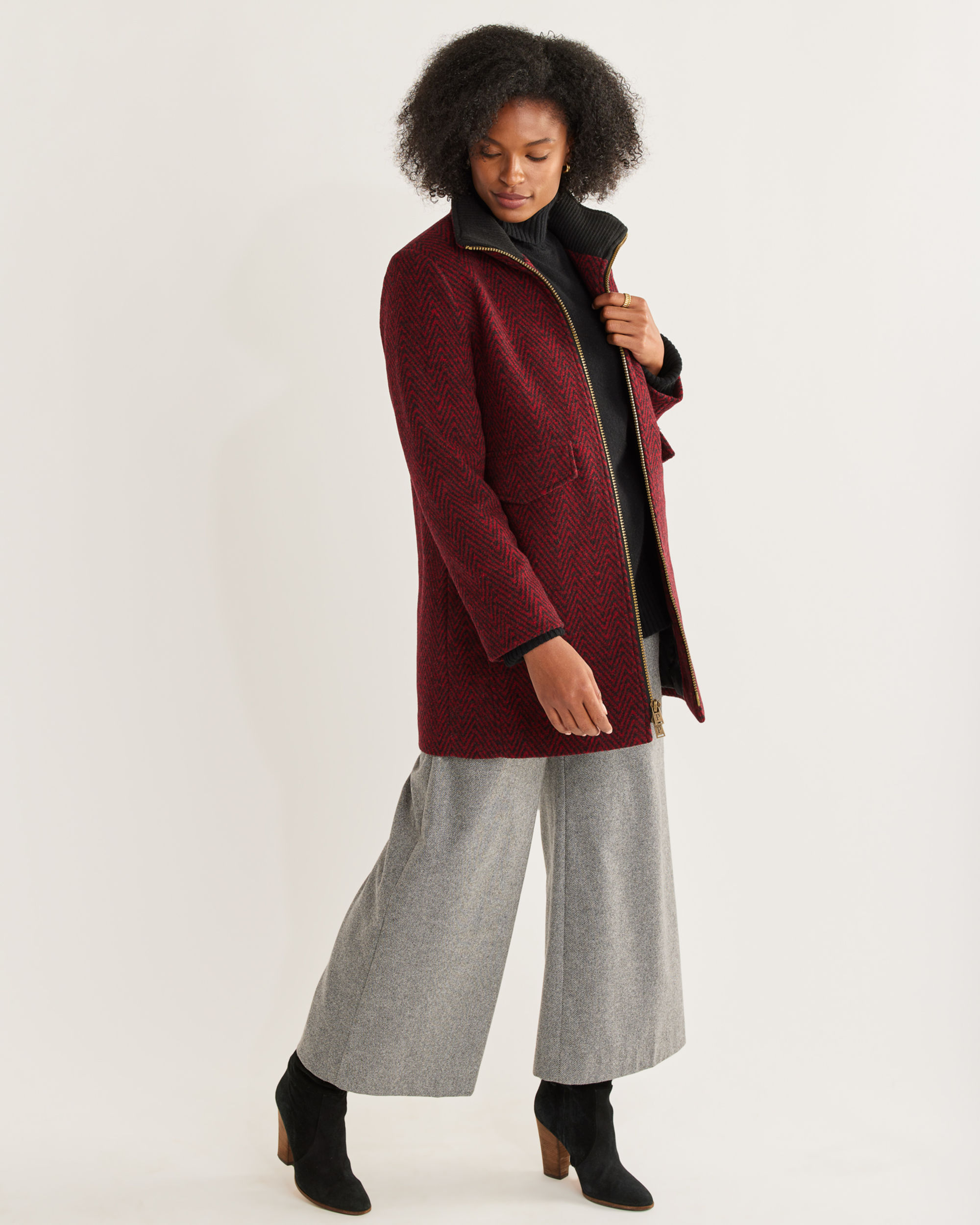 Burgundy wool coat womens discount
