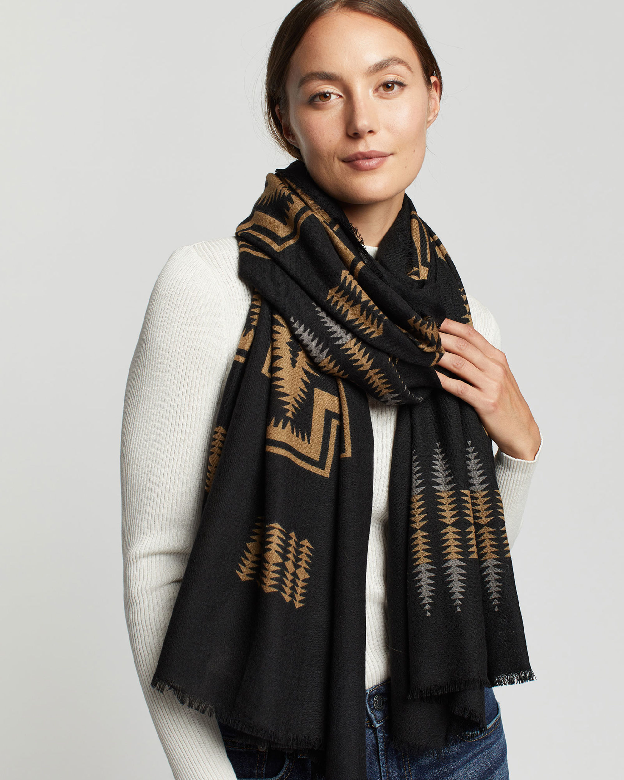 Monogram jacquard wool scarf dark beige