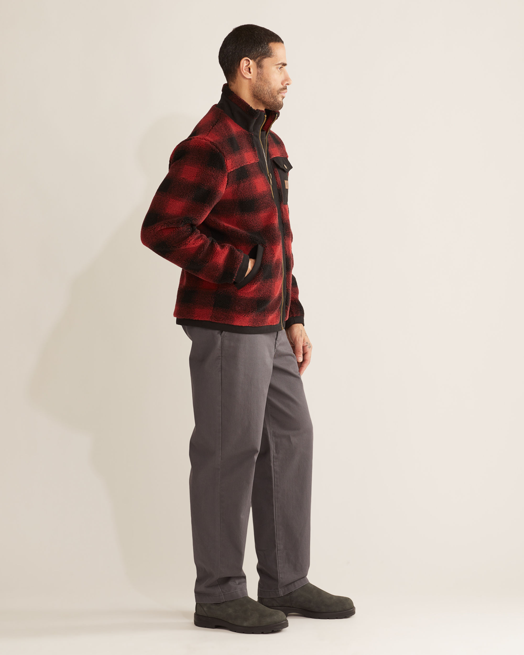 Red plaid jacket with fleece collar new arrivals