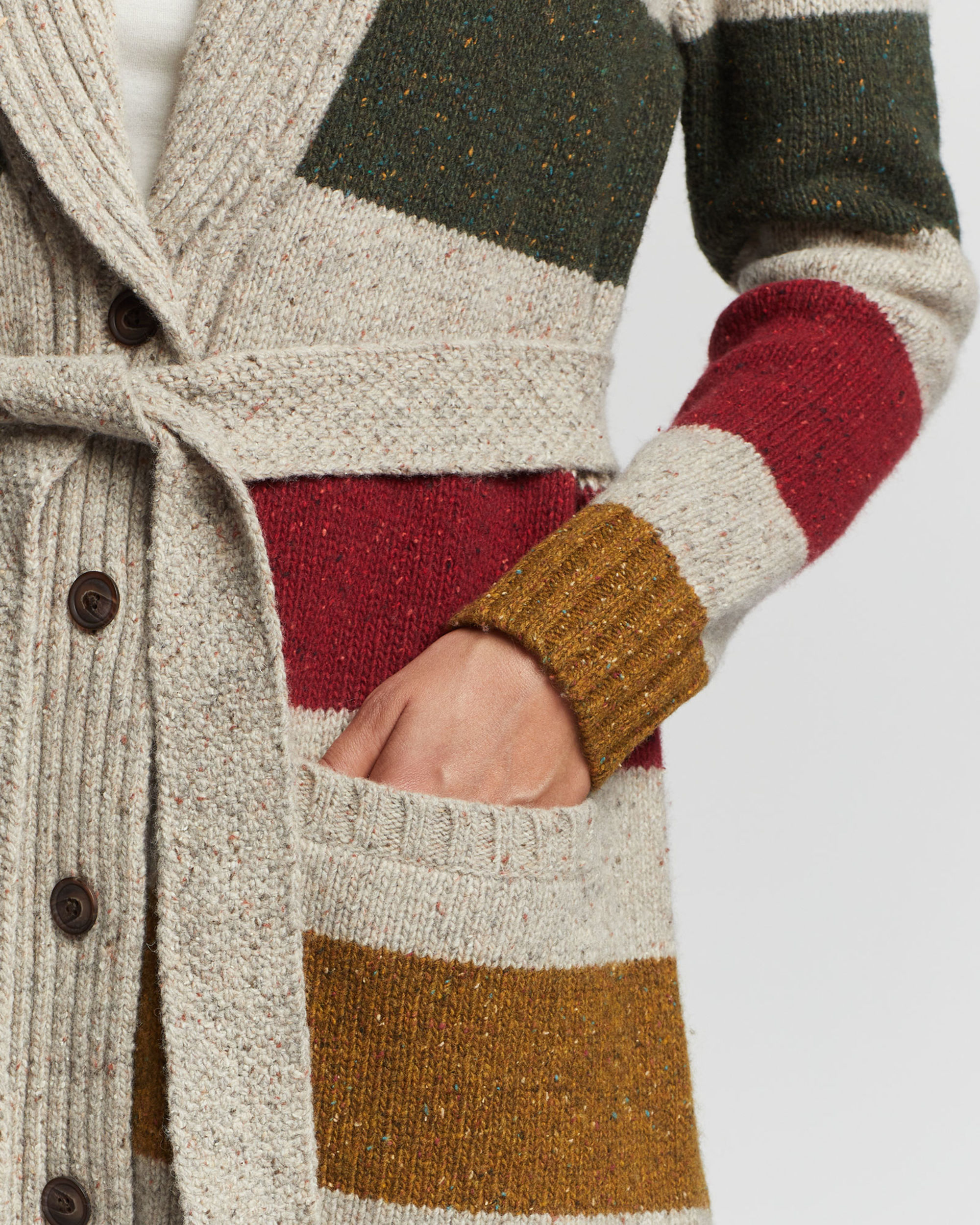 Pamela Cardigan | Women's Winter Stripe Colour Block Mid-Length Cardigan main image 1