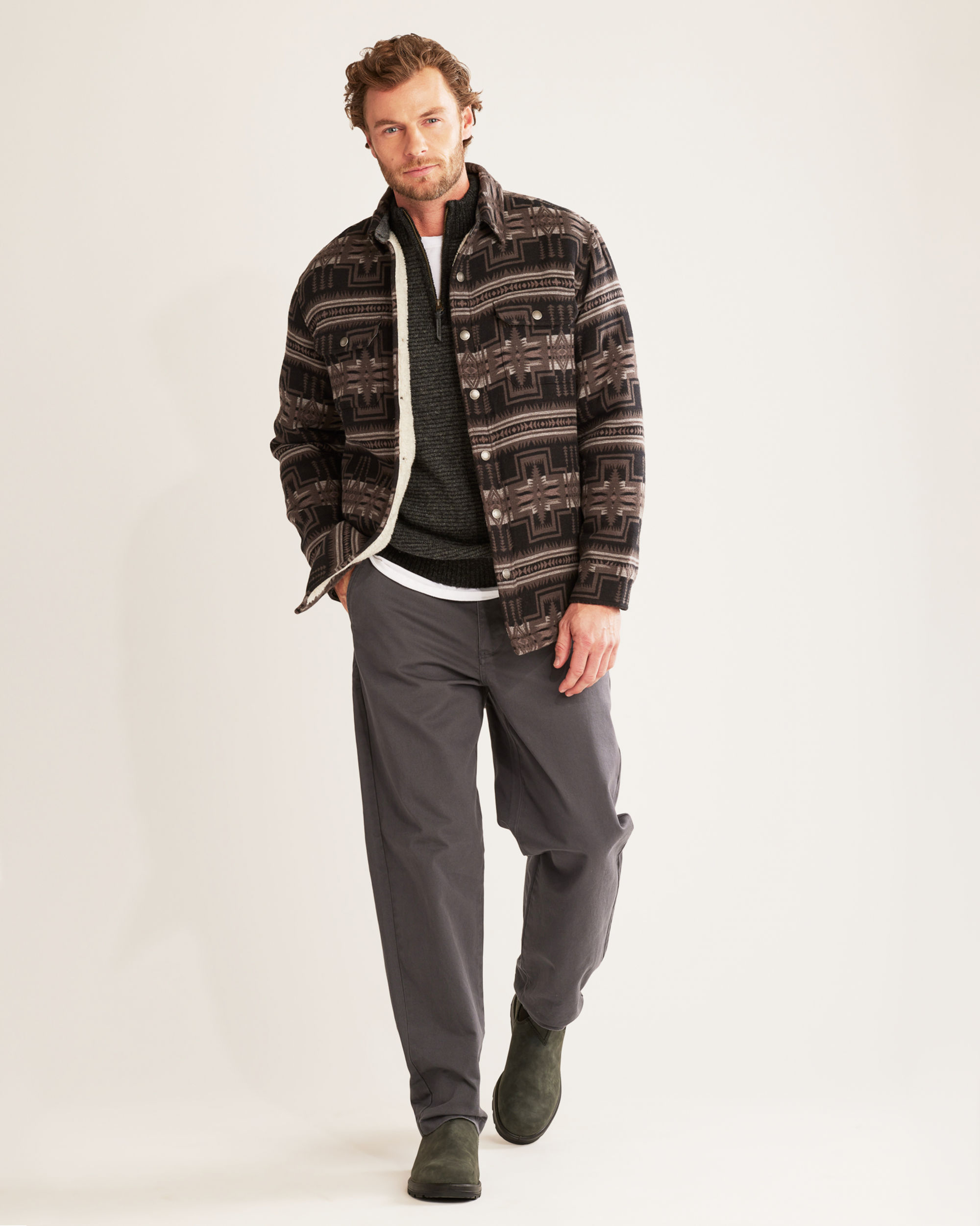 Pendleton Men´s Wool SherpaLined Shirt Jacket， Tan/Green One Way Plaid