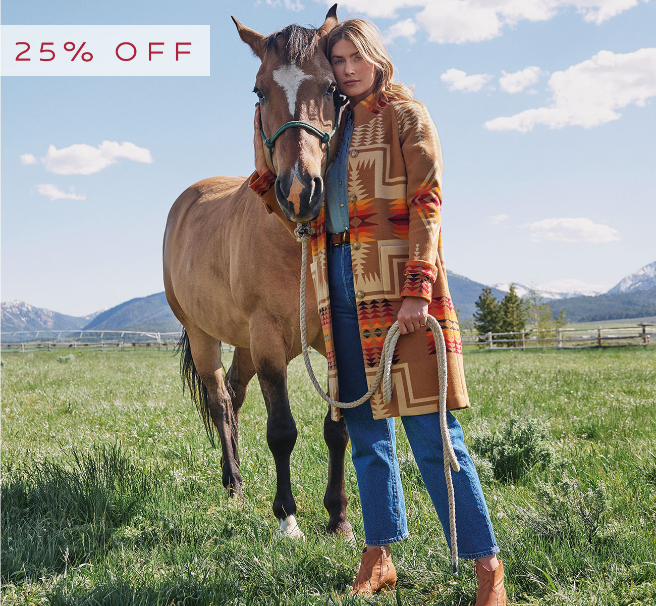 Woman In Archive Coat Standing Outside With A Horse